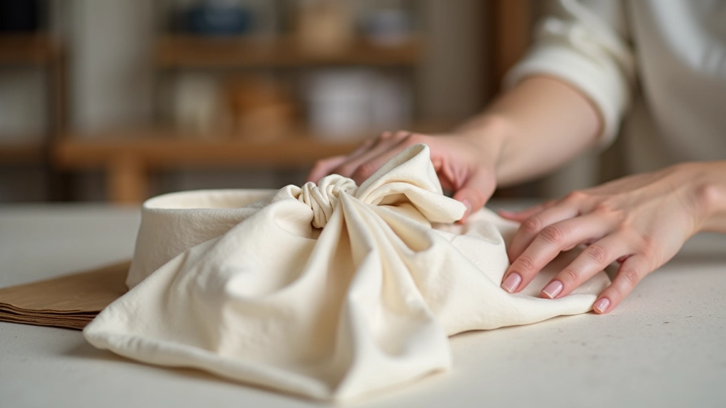 Demonstration of folding techniques for linen gift wraps
