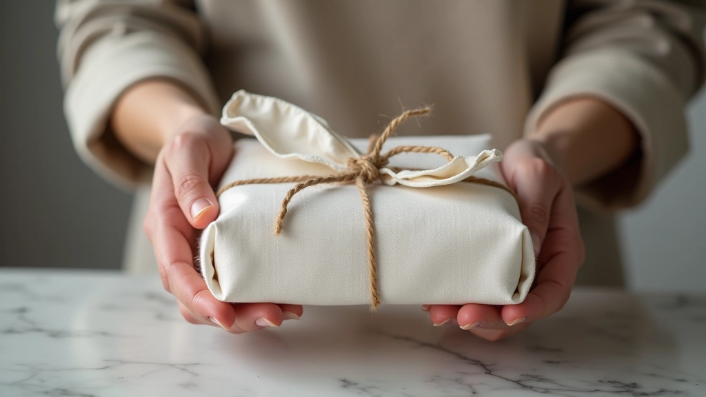 Hands demonstrating linen folding technique with wrapped package