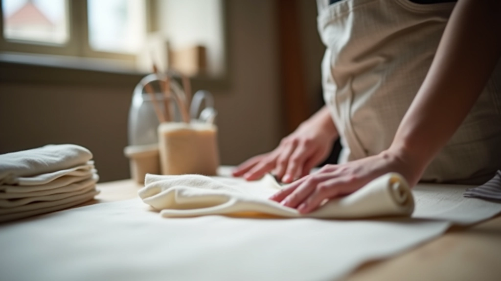 Skilled artisan hands working with natural linen material