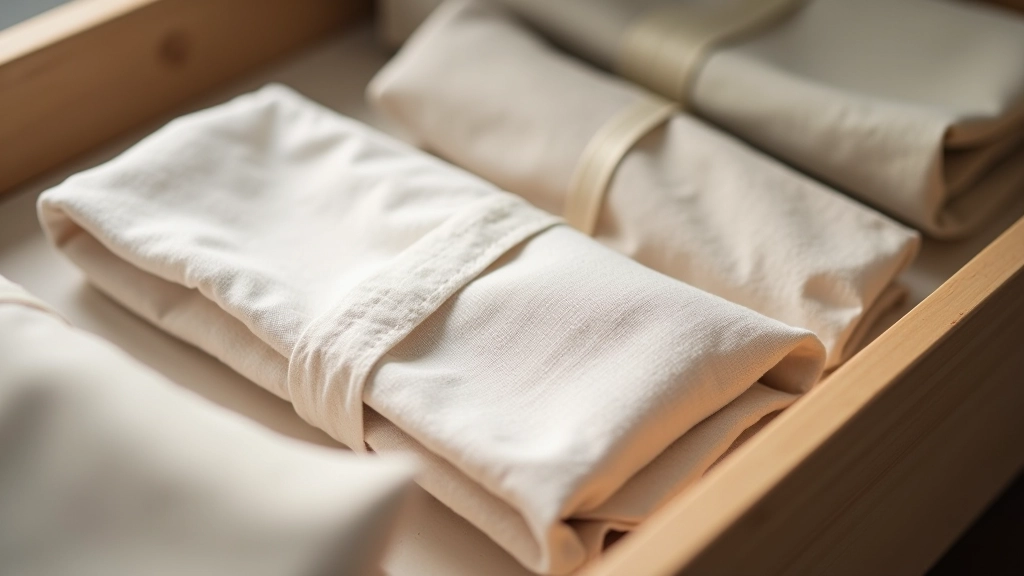 Neatly folded and stored linen wraps in a drawer with proper organization